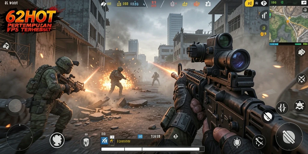 Tampilan gameplay seru dalam game FPS 62HOT.