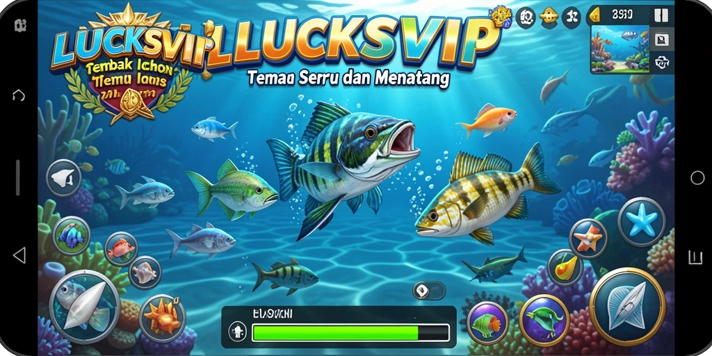 Tampilan gameplay LUCKSVIP yang penuh warna dan seru saat menembak ikan.