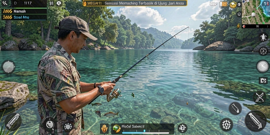 Gameplay menarik dari MEGA111 dengan aksi memancing seru.