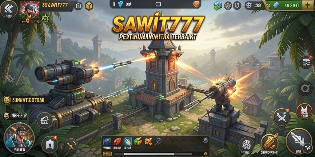 Tangkapan layar gameplay SAWIT777 menampilkan aksi menara pertahanan yang mendebarkan.